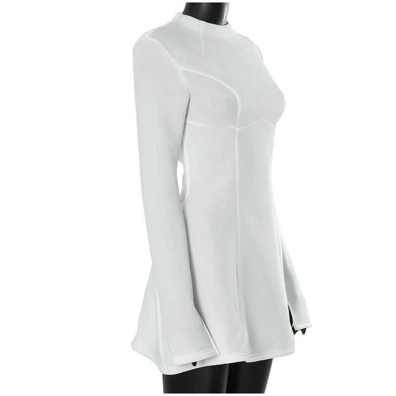 KIMLUD, Solid Backless Dress Women Elegant Half High Collar Long Sleeve High Waist Female A Line Dresses Ladies Party Club Evening Gowns, KIMLUD Womens Clothes