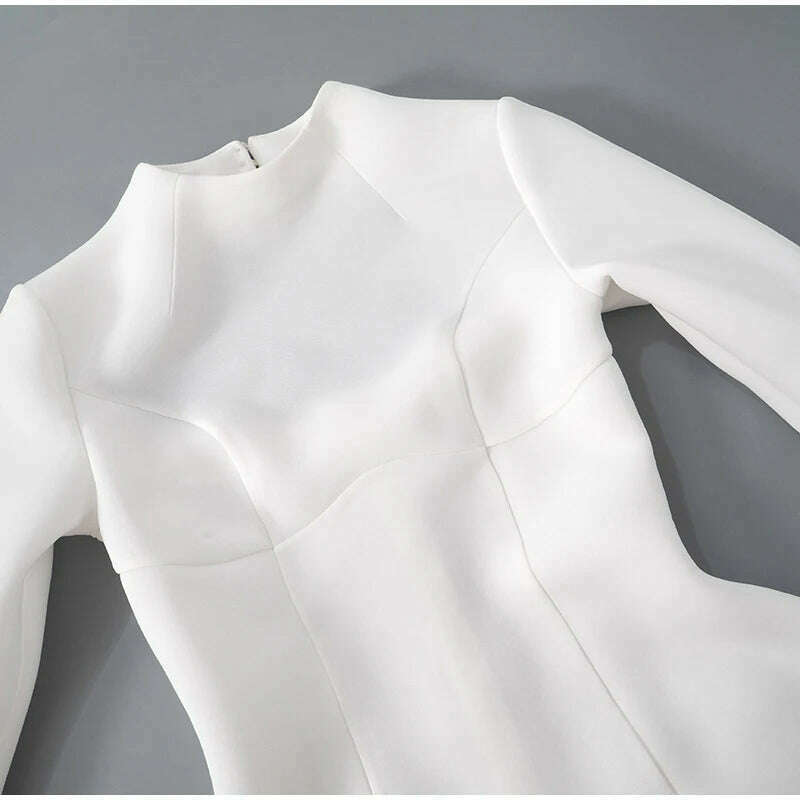 KIMLUD, Solid Backless Dress Women Elegant Half High Collar Long Sleeve High Waist Female A Line Dresses Ladies Party Club Evening Gowns, KIMLUD Womens Clothes