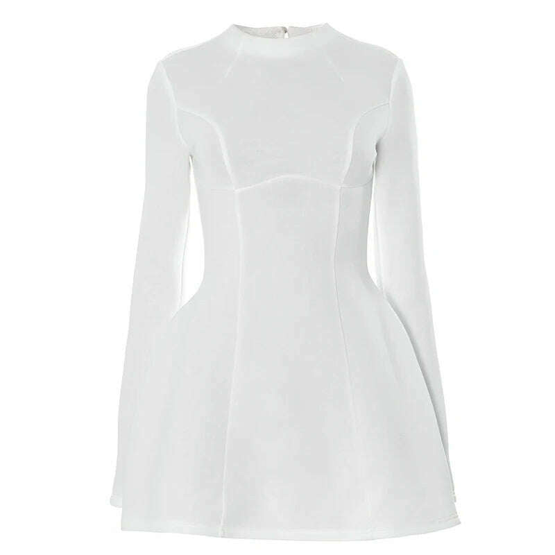 KIMLUD, Solid Backless Dress Women Elegant Half High Collar Long Sleeve High Waist Female A Line Dresses Ladies Party Club Evening Gowns, white / L, KIMLUD APPAREL - Womens Clothes