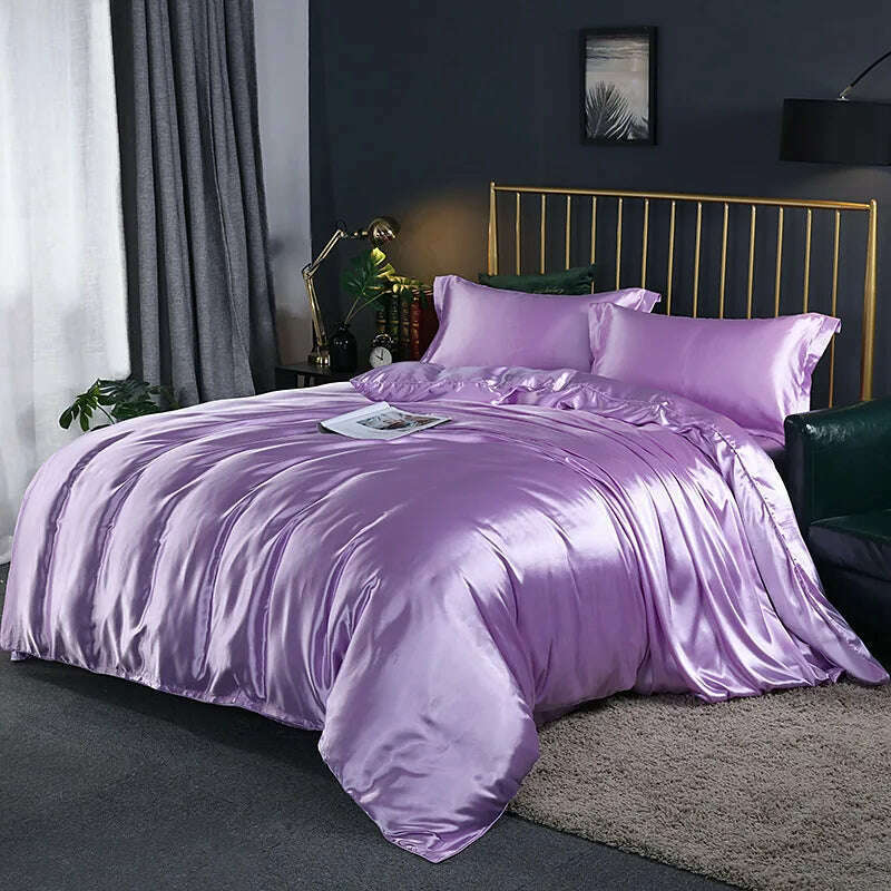 KIMLUD, Solid Color Bedding Set Luxury Soft Bed Sheet And Pillowcases Quality Quilt Cover Summer Bed Set For Home Quality Bed Cover Set, silver gray / 4pcs 150x200cm / China, KIMLUD APPAREL - Womens Clothes