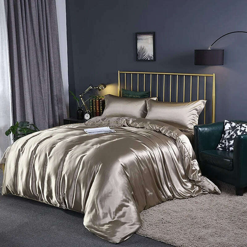 KIMLUD, Solid Color Bedding Set Luxury Soft Bed Sheet And Pillowcases Quality Quilt Cover Summer Bed Set For Home Quality Bed Cover Set, Champagne gold / 4pcs 150x200cm / China, KIMLUD APPAREL - Womens Clothes