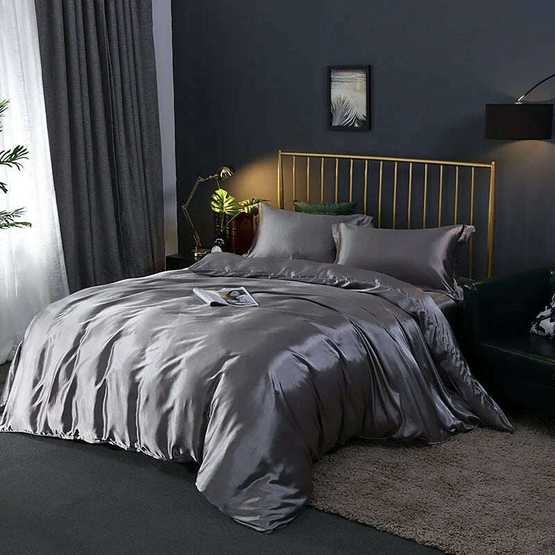 KIMLUD, Solid Color Bedding Set Luxury Soft Bed Sheet And Pillowcases Quality Quilt Cover Summer Bed Set For Home Quality Bed Cover Set, Metallic silver / 4pcs 150x200cm / China, KIMLUD APPAREL - Womens Clothes