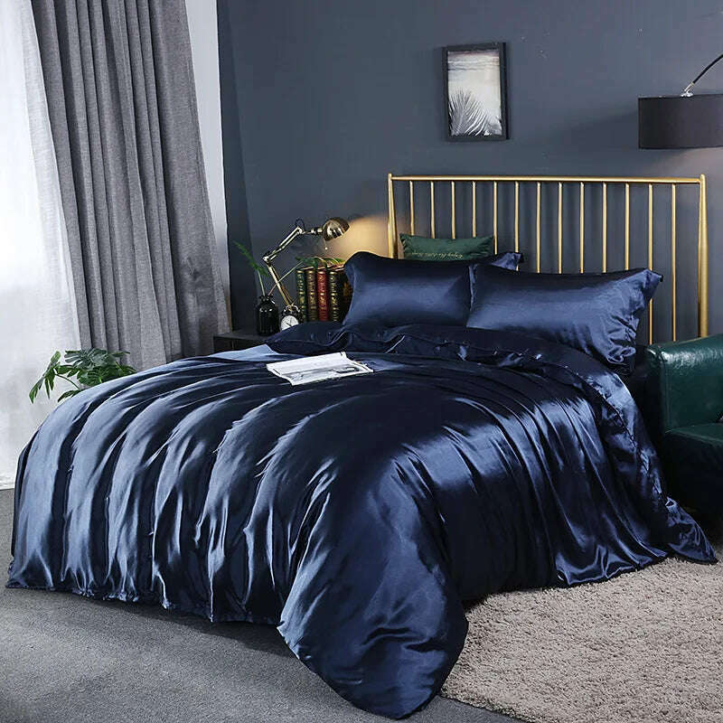KIMLUD, Solid Color Bedding Set Luxury Soft Bed Sheet And Pillowcases Quality Quilt Cover Summer Bed Set For Home Quality Bed Cover Set, Navy / 4pcs 150x200cm / China, KIMLUD APPAREL - Womens Clothes