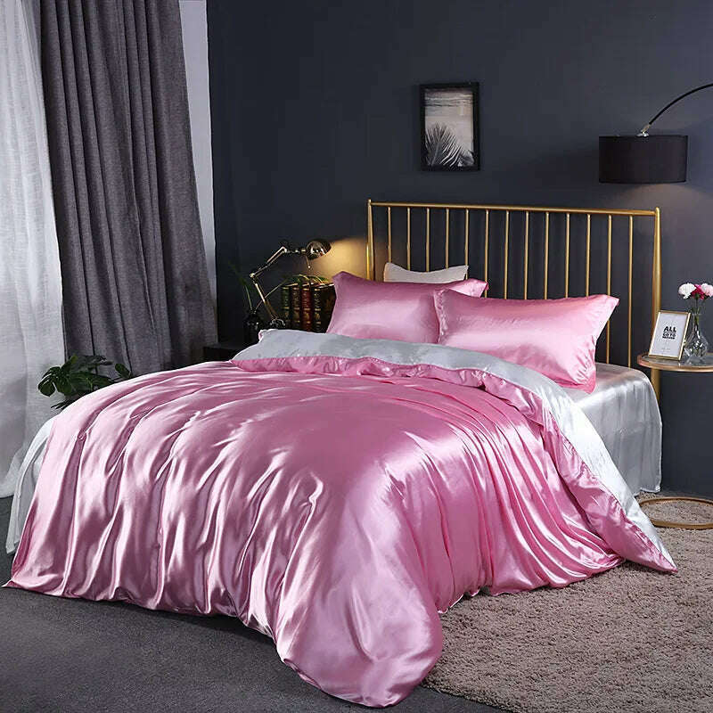 KIMLUD, Solid Color Bedding Set Luxury Soft Bed Sheet And Pillowcases Quality Quilt Cover Summer Bed Set For Home Quality Bed Cover Set, Pink white / 4pcs 150x200cm / China, KIMLUD APPAREL - Womens Clothes