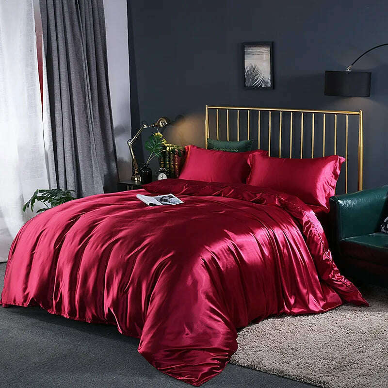 KIMLUD, Solid Color Bedding Set Luxury Soft Bed Sheet And Pillowcases Quality Quilt Cover Summer Bed Set For Home Quality Bed Cover Set, Wine red / 4pcs 150x200cm / China, KIMLUD APPAREL - Womens Clothes