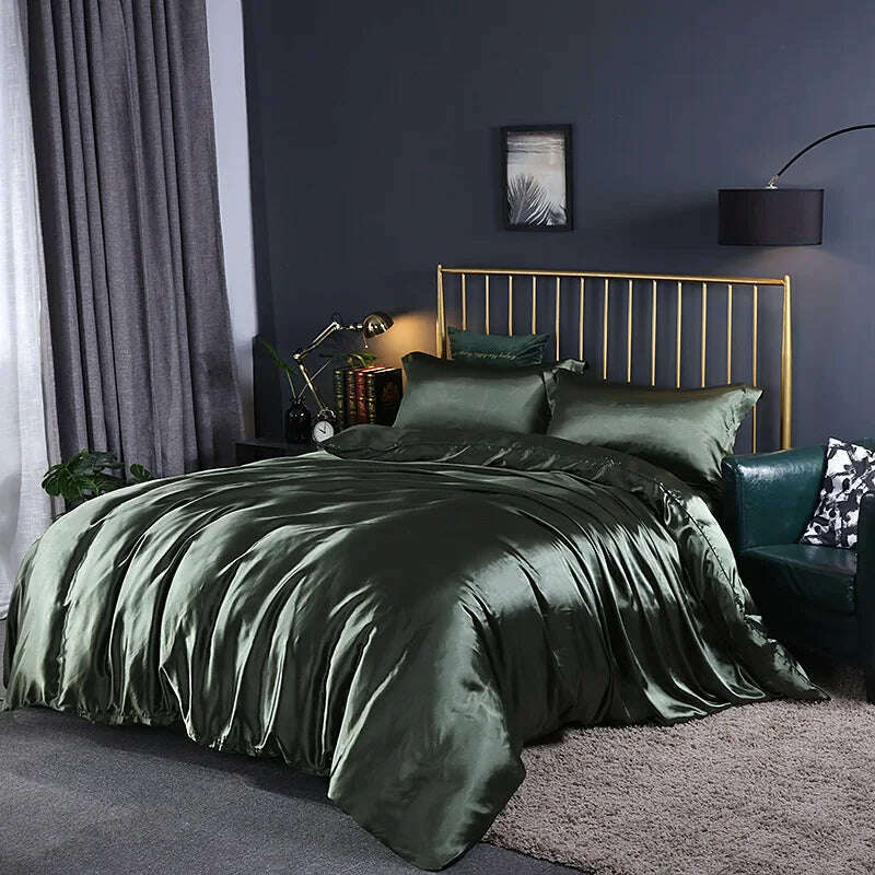 KIMLUD, Solid Color Bedding Set Luxury Soft Bed Sheet And Pillowcases Quality Quilt Cover Summer Bed Set For Home Quality Bed Cover Set, Army Green / 4pcs 150x200cm / China, KIMLUD APPAREL - Womens Clothes