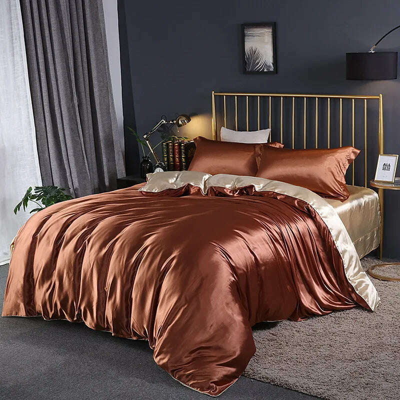 KIMLUD, Solid Color Bedding Set Luxury Soft Bed Sheet And Pillowcases Quality Quilt Cover Summer Bed Set For Home Quality Bed Cover Set, light coffee / 4pcs 150x200cm / China, KIMLUD APPAREL - Womens Clothes