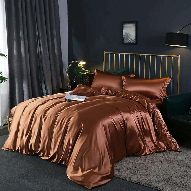 KIMLUD, Solid Color Bedding Set Luxury Soft Bed Sheet And Pillowcases Quality Quilt Cover Summer Bed Set For Home Quality Bed Cover Set, Dark coffee / 4pcs 150x200cm / China, KIMLUD APPAREL - Womens Clothes
