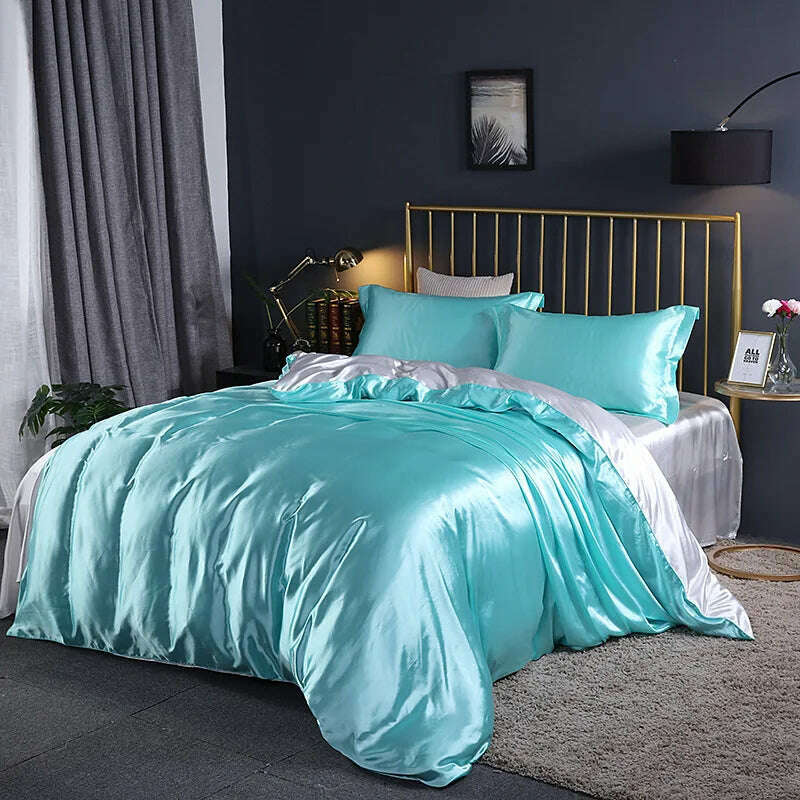 KIMLUD, Solid Color Bedding Set Luxury Soft Bed Sheet And Pillowcases Quality Quilt Cover Summer Bed Set For Home Quality Bed Cover Set, Ice blue / 4pcs 150x200cm / China, KIMLUD APPAREL - Womens Clothes