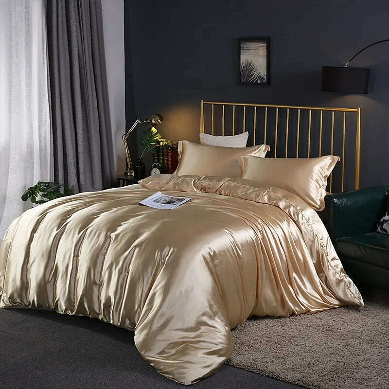 KIMLUD, Solid Color Bedding Set Luxury Soft Bed Sheet And Pillowcases Quality Quilt Cover Summer Bed Set For Home Quality Bed Cover Set, Golden / 4pcs 150x200cm / China, KIMLUD APPAREL - Womens Clothes