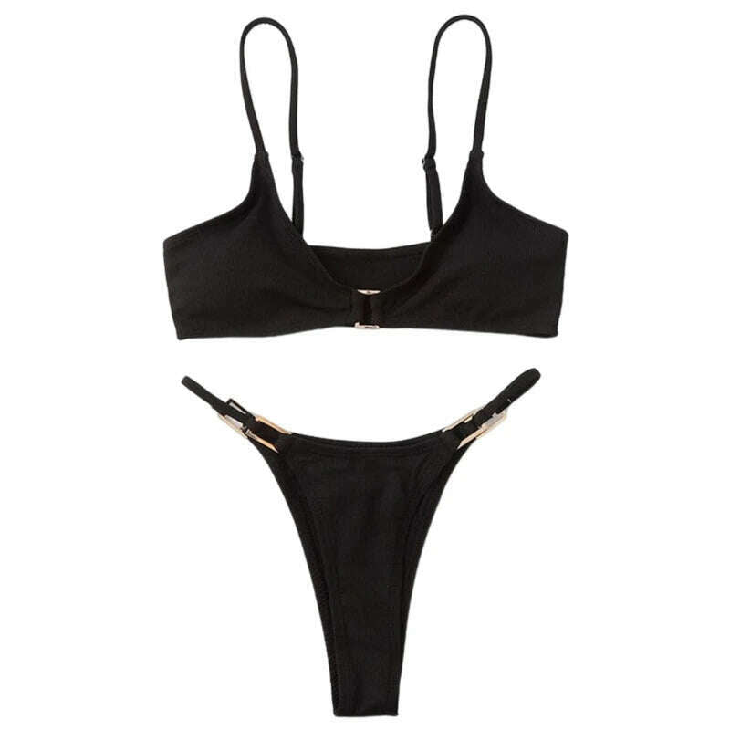 KIMLUD, Solid Color Two Pieces Bathing Suit for Women Female High Cut Thong Swimwear Ins Dropshipping, KIMLUD Womens Clothes