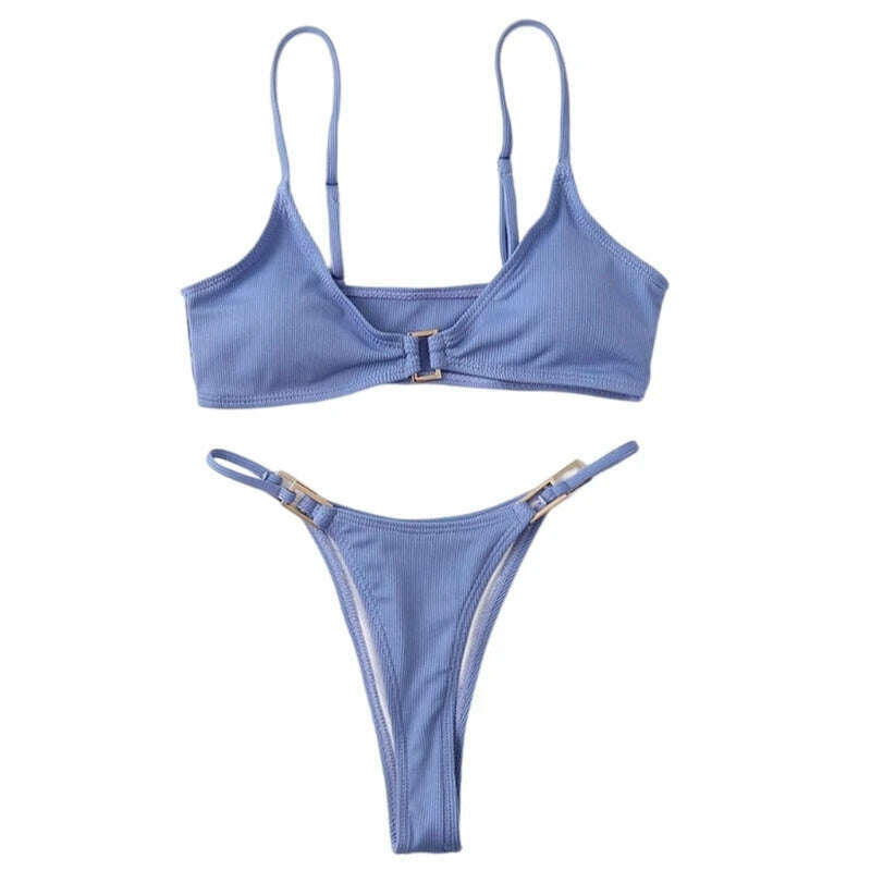 KIMLUD, Solid Color Two Pieces Bathing Suit for Women Female High Cut Thong Swimwear Ins Dropshipping, KIMLUD Womens Clothes