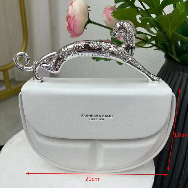 KIMLUD, Solid Color Women's Luxury Handbags Cat Metal Handle Crescent Clutch Bag Designer Shoulder Bag Leather Fashion New Messenger Bag, KIMLUD Womens Clothes