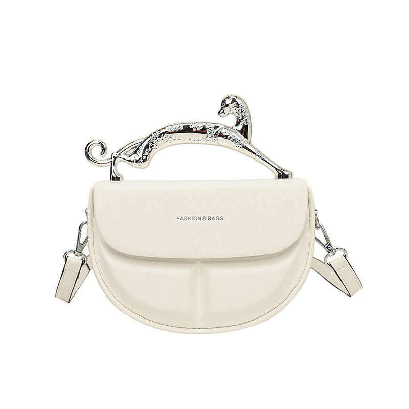 KIMLUD, Solid Color Women's Luxury Handbags Cat Metal Handle Crescent Clutch Bag Designer Shoulder Bag Leather Fashion New Messenger Bag, KIMLUD Womens Clothes