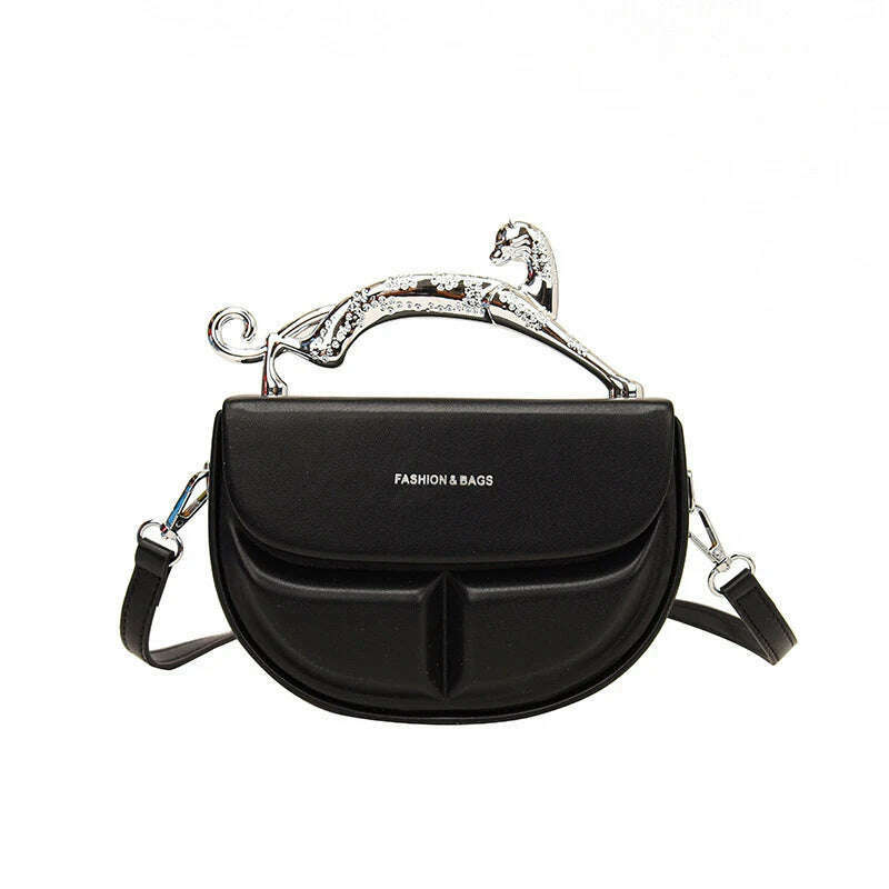 KIMLUD, Solid Color Women's Luxury Handbags Cat Metal Handle Crescent Clutch Bag Designer Shoulder Bag Leather Fashion New Messenger Bag, black / 20cmx13cm, KIMLUD APPAREL - Womens Clothes