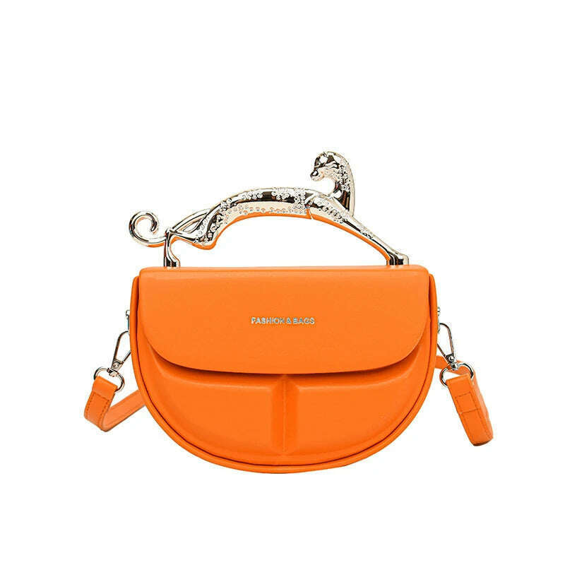 KIMLUD, Solid Color Women's Luxury Handbags Cat Metal Handle Crescent Clutch Bag Designer Shoulder Bag Leather Fashion New Messenger Bag, orange / 20cmx13cm, KIMLUD APPAREL - Womens Clothes