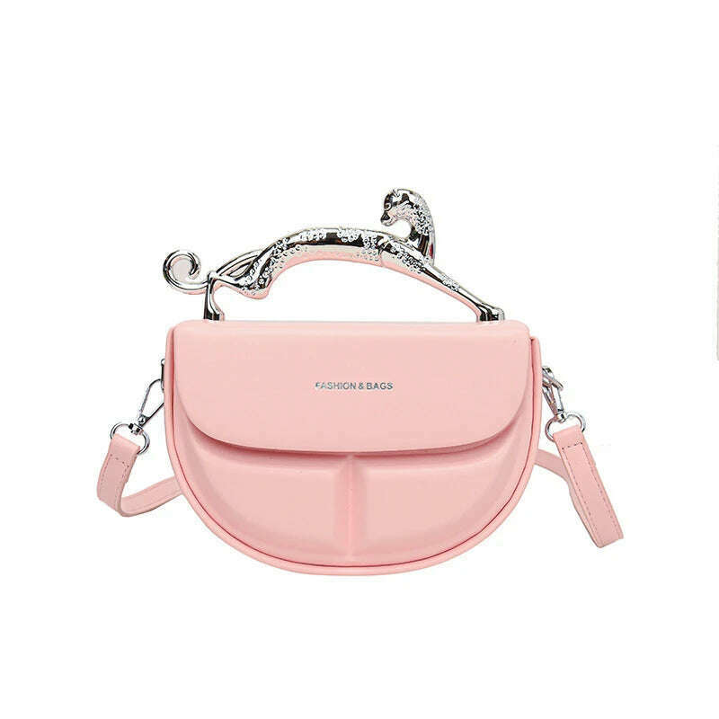 KIMLUD, Solid Color Women's Luxury Handbags Cat Metal Handle Crescent Clutch Bag Designer Shoulder Bag Leather Fashion New Messenger Bag, pink / 20cmx13cm, KIMLUD APPAREL - Womens Clothes