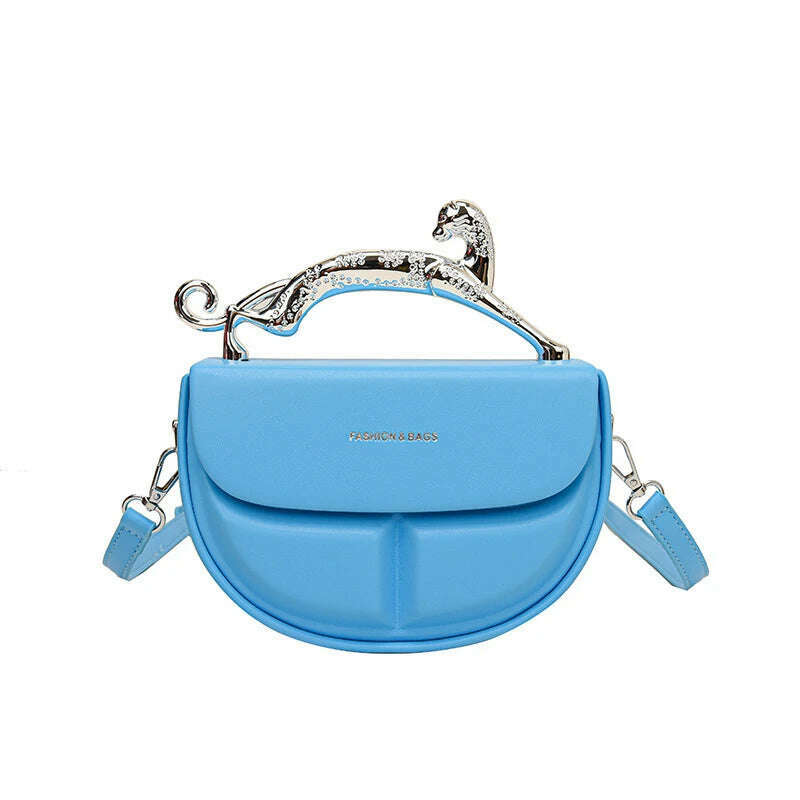 KIMLUD, Solid Color Women's Luxury Handbags Cat Metal Handle Crescent Clutch Bag Designer Shoulder Bag Leather Fashion New Messenger Bag, blue / 20cmx13cm, KIMLUD APPAREL - Womens Clothes