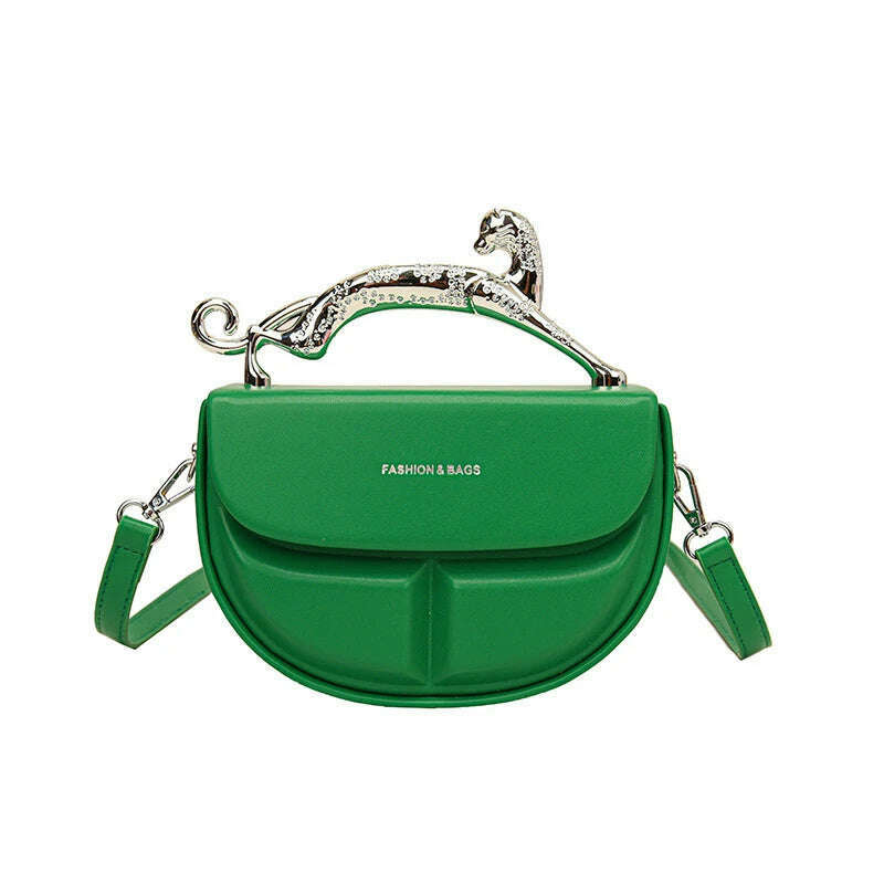 KIMLUD, Solid Color Women's Luxury Handbags Cat Metal Handle Crescent Clutch Bag Designer Shoulder Bag Leather Fashion New Messenger Bag, KIMLUD Womens Clothes
