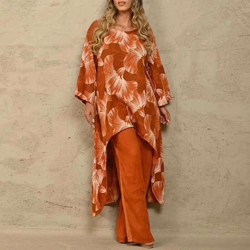 KIMLUD, Solid Loose Suits Casual Women Autumn 2 Piece Sets Fashion Long Sleeve O Neck Irregular Long Tops + Straight Pants Ladies Suit, KIMLUD Womens ClothesKIMLUD, Solid Loose Suits Casual Women Autumn 2 Piece Sets Fashion Long Sleeve O Neck Irregular Long Tops + Straight Pants Ladies Suit, 09 As Picture / S, KIMLUD APPAREL - Womens Clothes