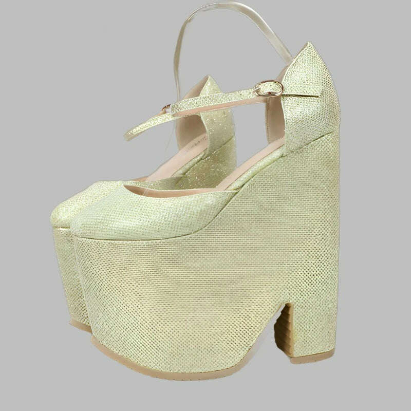 KIMLUD, Sorbern 20cm High Block Heel Sandals Summer Ladies Shoe Closed Toe Thick Platform Womans Designer Sandles Glitter Gold, KIMLUD Womens Clothes