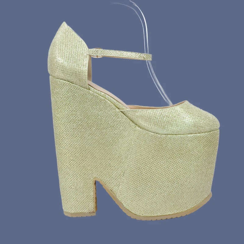 KIMLUD, Sorbern 20cm High Block Heel Sandals Summer Ladies Shoe Closed Toe Thick Platform Womans Designer Sandles Glitter Gold, KIMLUD Womens Clothes