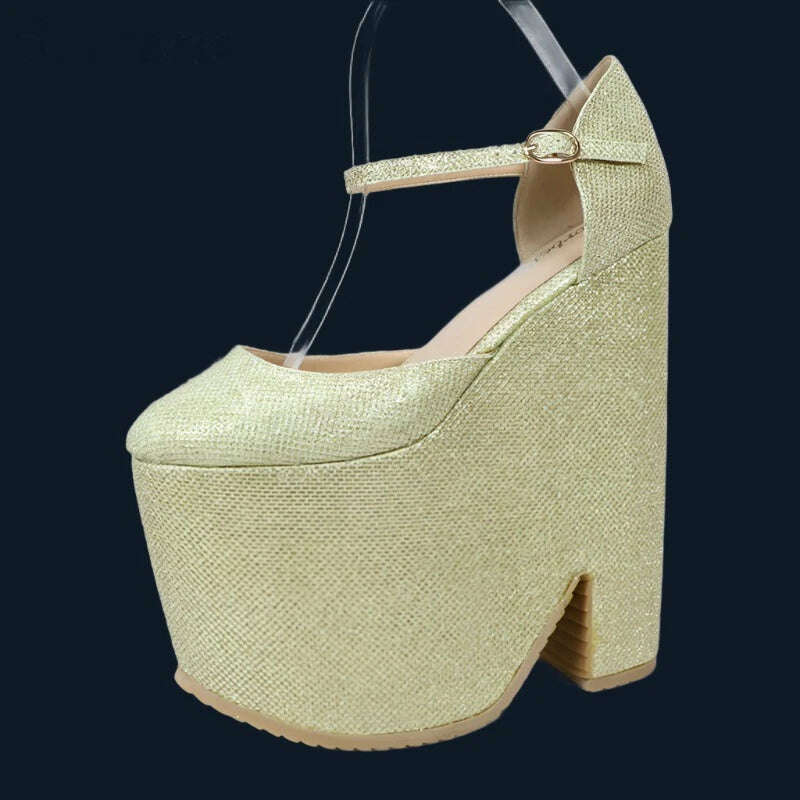 KIMLUD, Sorbern 20cm High Block Heel Sandals Summer Ladies Shoe Closed Toe Thick Platform Womans Designer Sandles Glitter Gold, Gold / 36, KIMLUD Womens Clothes