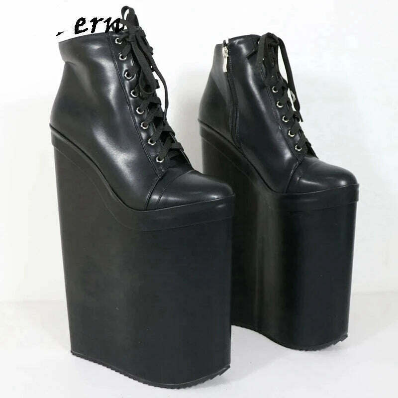 KIMLUD, Sorbern 30Cm High Heel Wedge Boots Women 20Cm Platform Lace Up Drag Queen Fetish Shoes Unisex Short Booties Size 33-48, KIMLUD Womens Clothes