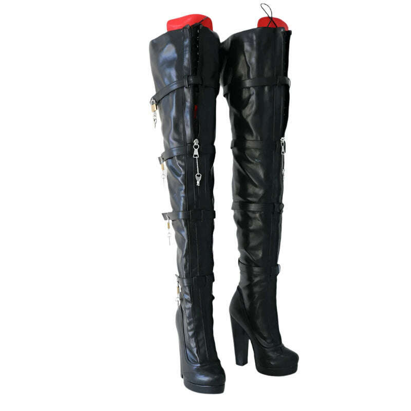 Sorbern 8 Locks Block Heel Boots Women Unisex Style Crotch Thigh High Boot Drag Queen Shoes Fetish Custom Multi Colors - KIMLUD