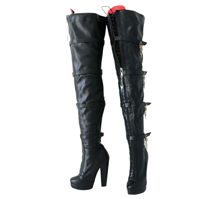 Sorbern 8 Locks Block Heel Boots Women Unisex Style Crotch Thigh High Boot Drag Queen Shoes Fetish Custom Multi Colors - KIMLUD