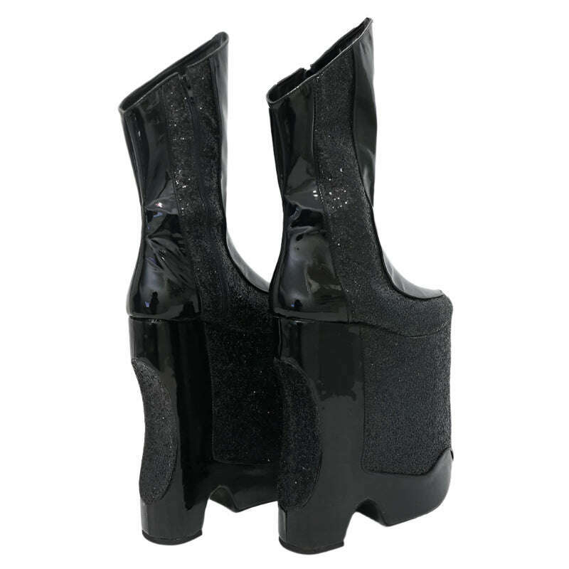 KIMLUD, Sorbern Black Cross Dresser Low Calf High Boots Women Wedges High Heels Platform Drag Queen Booties Special Wedges Custom Color, KIMLUD Womens Clothes