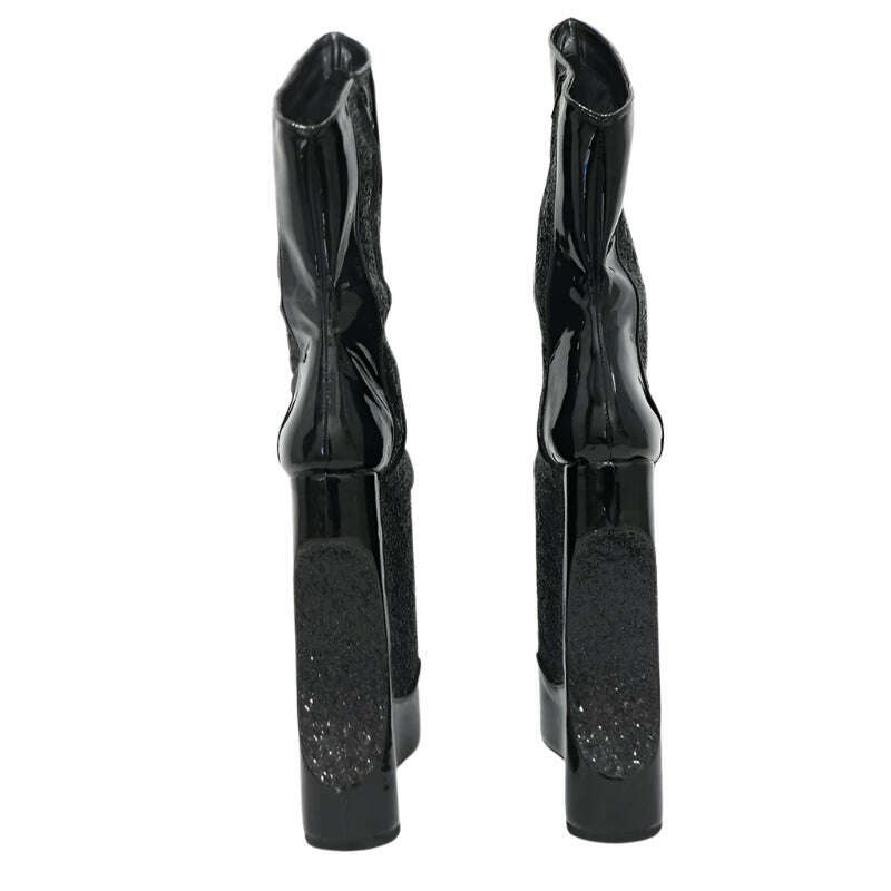 KIMLUD, Sorbern Black Cross Dresser Low Calf High Boots Women Wedges High Heels Platform Drag Queen Booties Special Wedges Custom Color, KIMLUD Womens Clothes