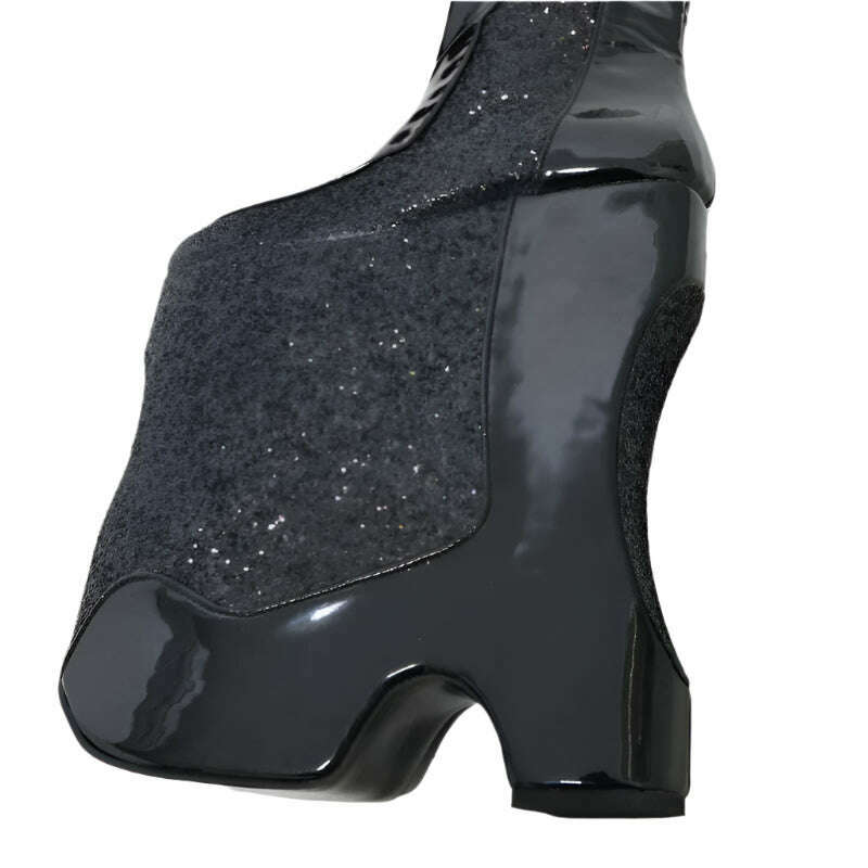 KIMLUD, Sorbern Black Cross Dresser Low Calf High Boots Women Wedges High Heels Platform Drag Queen Booties Special Wedges Custom Color, KIMLUD Womens Clothes