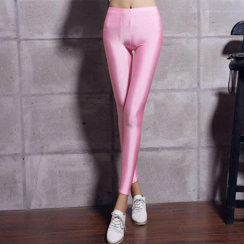 KIMLUD, Spandex Leggings Black White Women Leggings Colors Shiny Lycra Neon Spandex Leggings High Waist Stretch Skinny Shiny, KIMLUD Womens Clothes