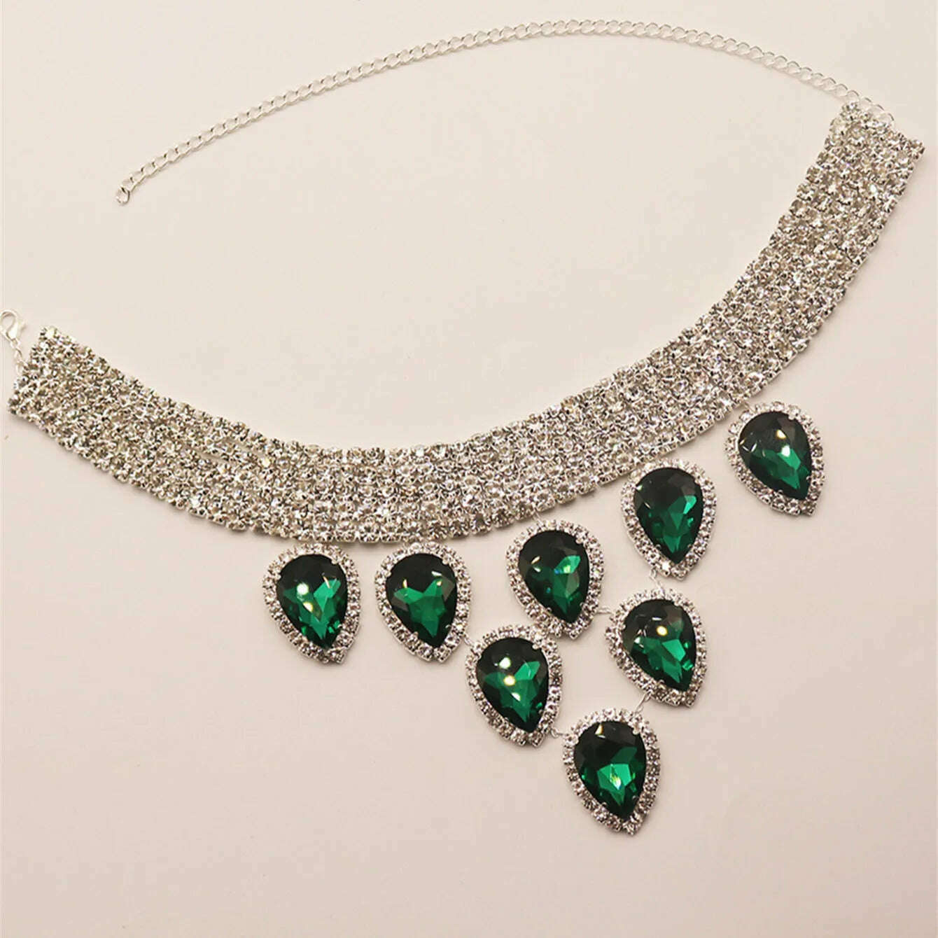 KIMLUD, Sparkling Exquisite Green Large Rhinestone Necklace Fashion Luxury Banquet Party Crystal Jewelry Necklace Wearing Accessories, green, KIMLUD APPAREL - Womens Clothes