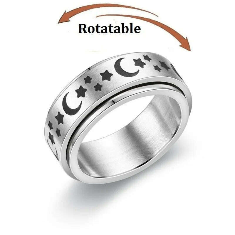 KIMLUD, Spinning Anxiety Relaxing Ring With Star And Moon For Women Stainless Steel Rotate Freely Fidget Spinner Rings Bohemia Jewelry, KIMLUD Womens ClothesKIMLUD, Spinning Anxiety Relaxing Ring With Star And Moon For Women Stainless Steel Rotate Freely Fidget Spinner Rings Bohemia Jewelry, ring-1213 / 9, KIMLUD APPAREL - Womens Clothes