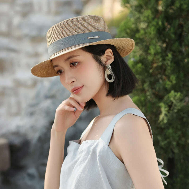 KIMLUD, Spring and Autumn Hats, Versatile Women's Style, Grass Hat, Flat Top Sun Protection and Sunshade Hat, Summer Sun Hat, MZ1638griege / 57, KIMLUD APPAREL - Womens Clothes