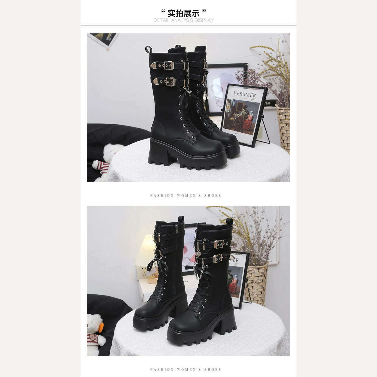 KIMLUD, Spring and autumn new thick sole high heel large size short leg women's single boots,Tall and thin fashion,Side zipper, KIMLUD Womens Clothes