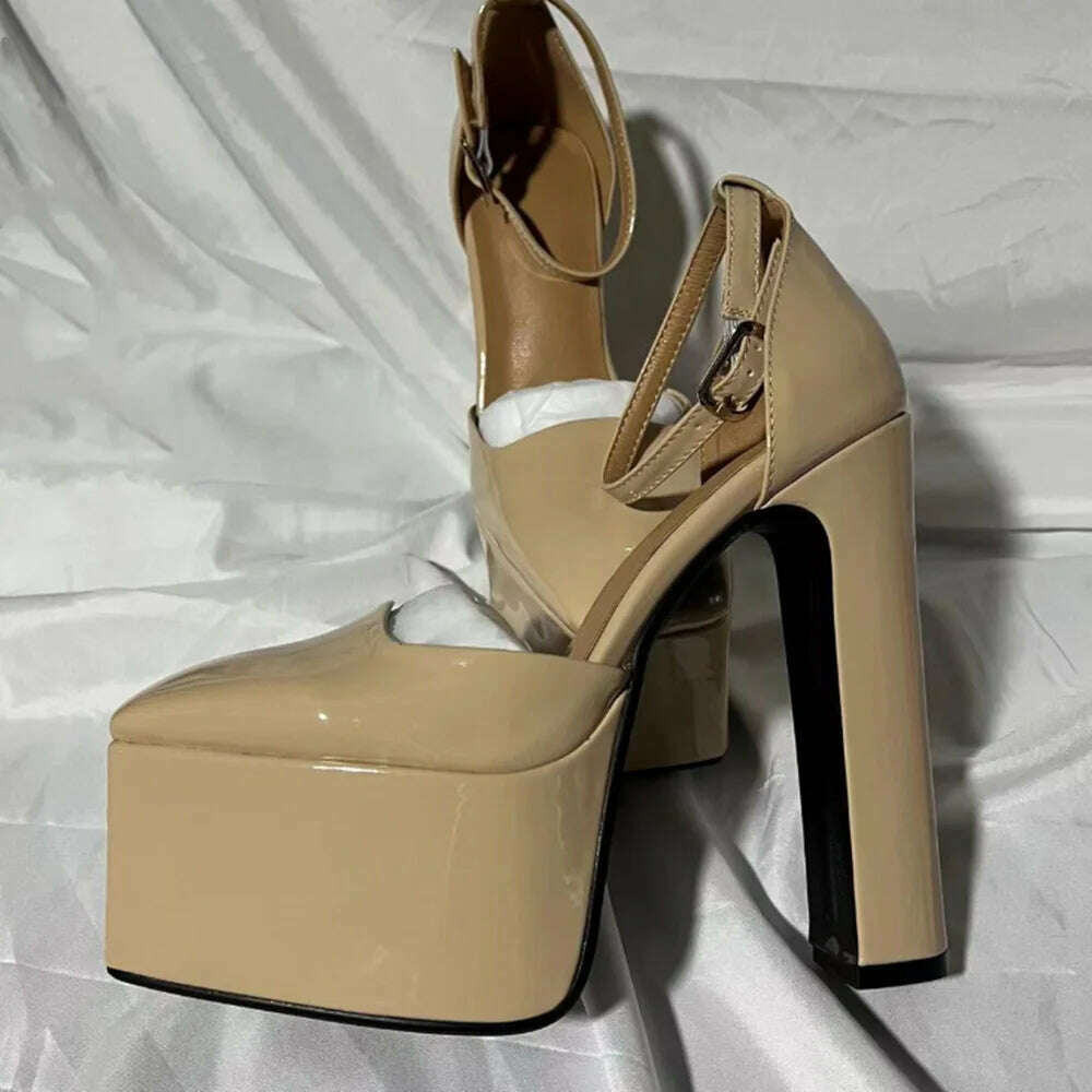 KIMLUD, Spring And Summer 2023 Brand New Sexy Patent Leather Super-High Heel Sandals Platform Women's Shoes Pumps Big Size Fashion Show, beige / 34, KIMLUD APPAREL - Womens Clothes