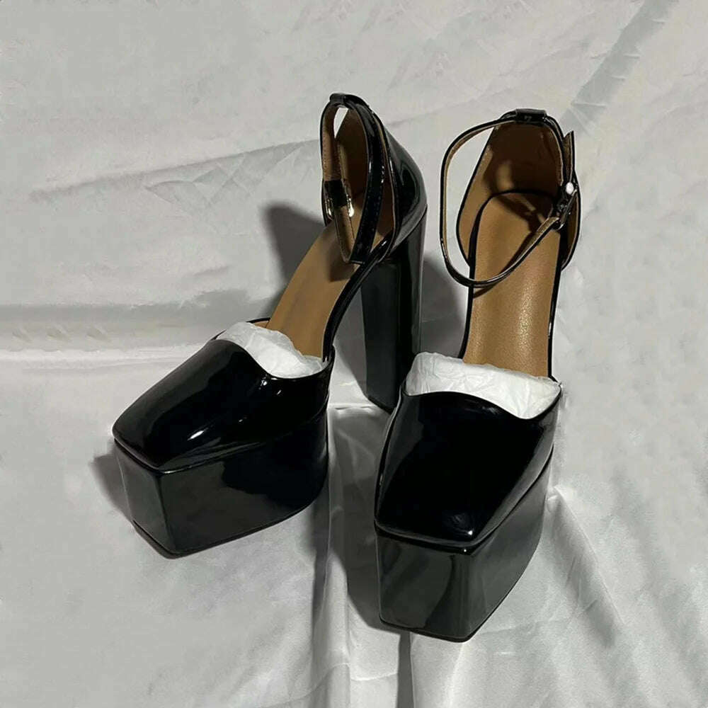 KIMLUD, Spring And Summer 2023 Brand New Sexy Patent Leather Super-High Heel Sandals Platform Women's Shoes Pumps Big Size Fashion Show, black / 34, KIMLUD APPAREL - Womens Clothes