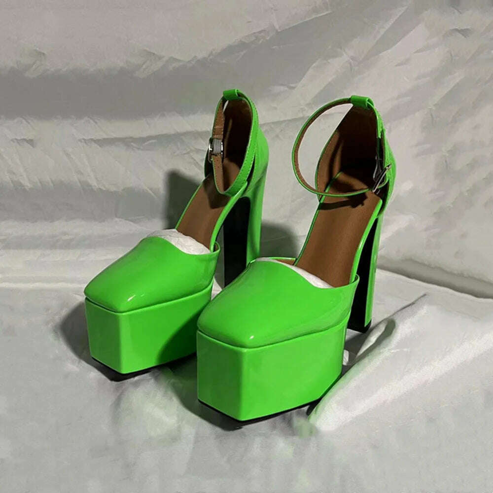 KIMLUD, Spring And Summer 2023 Brand New Sexy Patent Leather Super-High Heel Sandals Platform Women's Shoes Pumps Big Size Fashion Show, green / 34, KIMLUD APPAREL - Womens Clothes