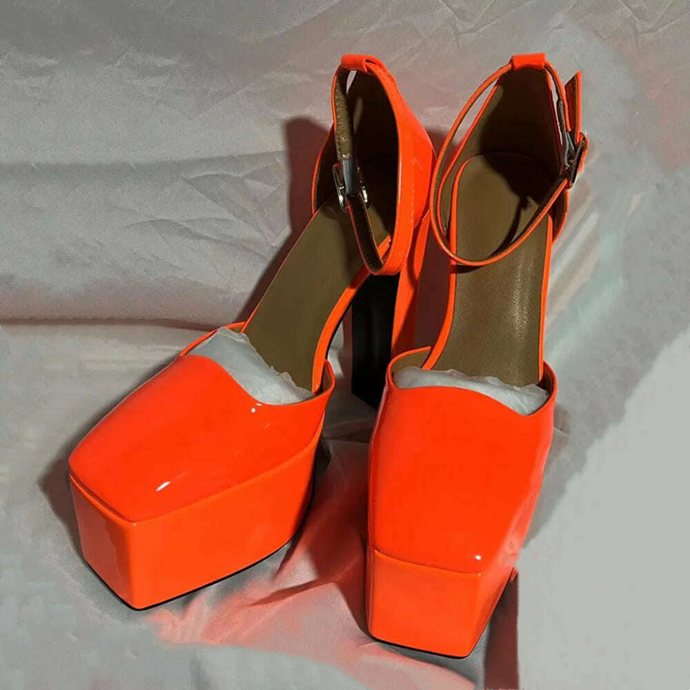 KIMLUD, Spring And Summer 2023 Brand New Sexy Patent Leather Super-High Heel Sandals Platform Women's Shoes Pumps Big Size Fashion Show, orange / 34, KIMLUD APPAREL - Womens Clothes