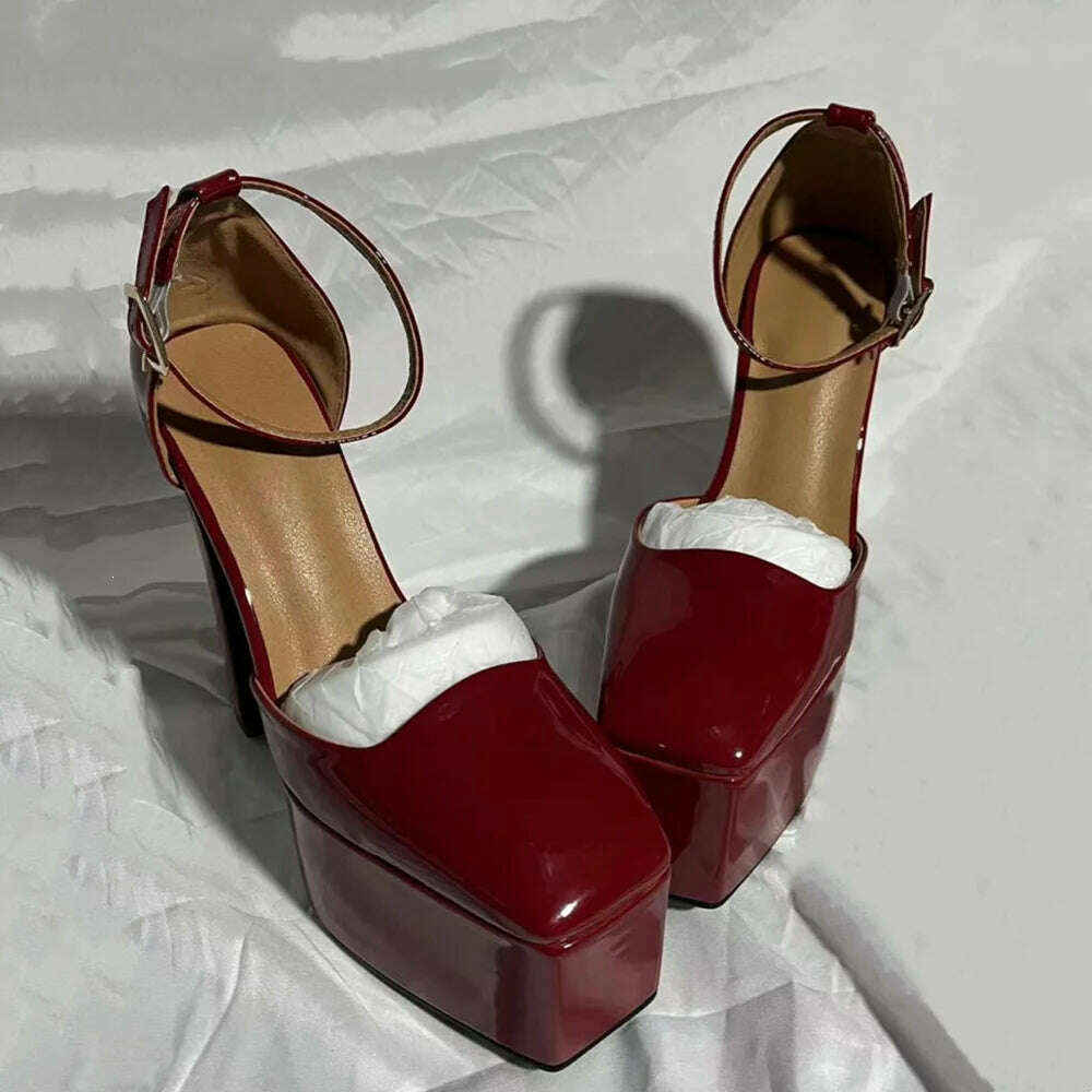 KIMLUD, Spring And Summer 2023 Brand New Sexy Patent Leather Super-High Heel Sandals Platform Women's Shoes Pumps Big Size Fashion Show, wine / 34, KIMLUD APPAREL - Womens Clothes