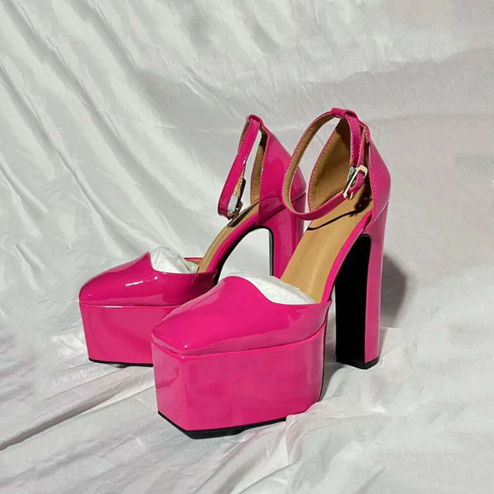 KIMLUD, Spring And Summer 2023 Brand New Sexy Patent Leather Super-High Heel Sandals Platform Women's Shoes Pumps Big Size Fashion Show, rose / 34, KIMLUD APPAREL - Womens Clothes