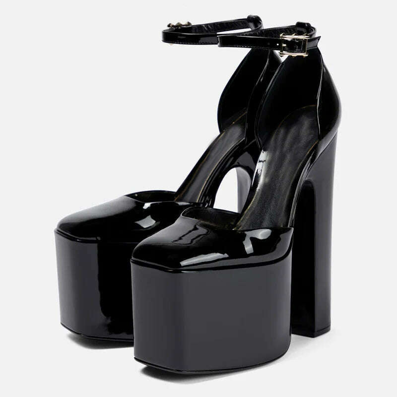 KIMLUD, Spring And Summer 2023 Brand New Sexy Patent Leather Super-High Heel Sandals Platform Women's Shoes Pumps Big Size Fashion Show, KIMLUD Womens Clothes