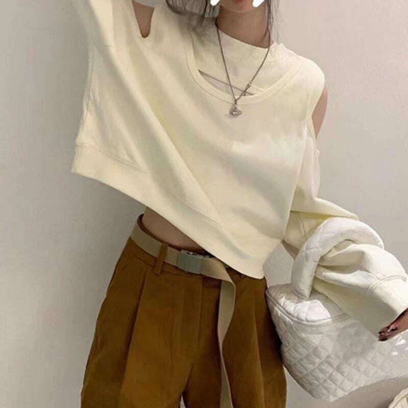 Spring Autumn Casual Fashion Hollow Out Sweatshirt Ladies Loose All-match Off the Shoulder Top Women Korean Style Solid Pullover - KIMLUD