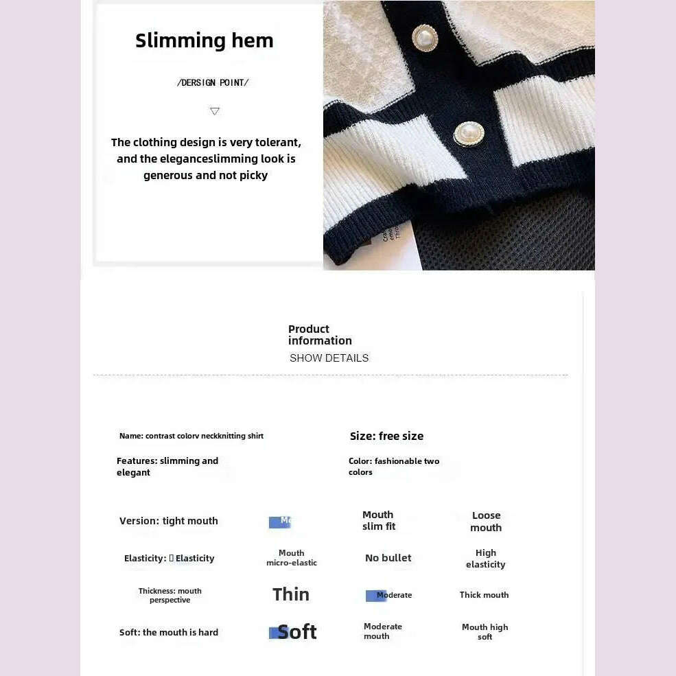 KIMLUD, Spring Autumn Color Blocking Tweed Style Women's Petite Cropped Sweater Jacket Long Sleeve Knitted Cardigan Top Versatile, KIMLUD Womens Clothes