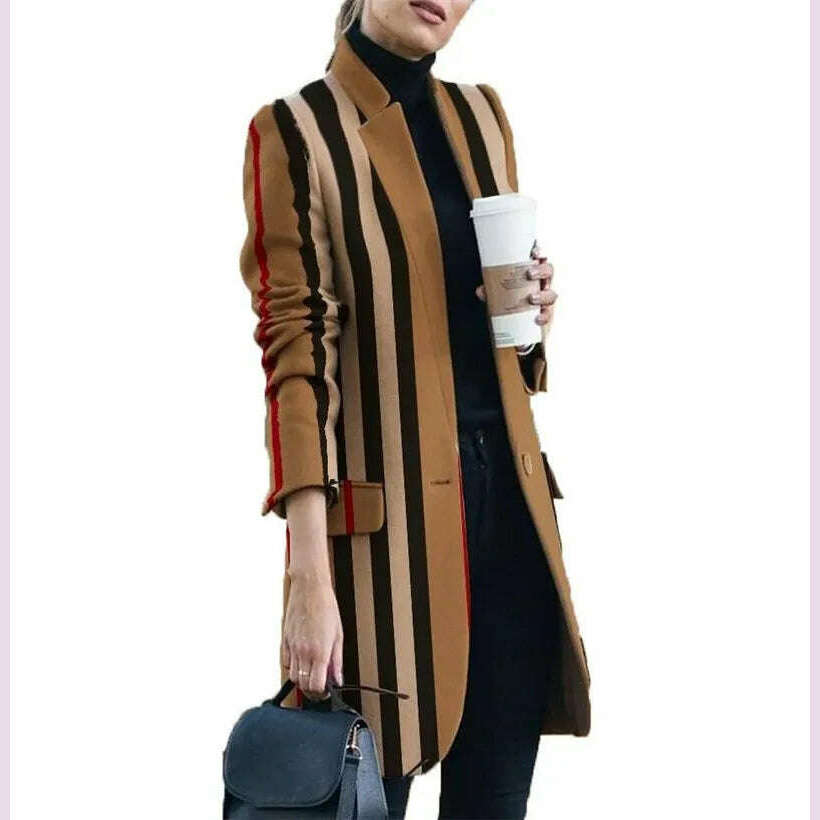 KIMLUD, Spring Autumn Hot Sale 12 Color S-5xl Size Check Coat Fashion Print Mock Neck Coat Top Street Trend Single Casual Girl Suit Coat, 1 / 4XL, KIMLUD APPAREL - Womens Clothes