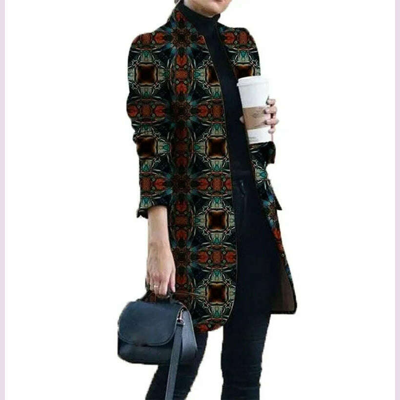 KIMLUD, Spring Autumn Hot Sale 12 Color S-5xl Size Check Coat Fashion Print Mock Neck Coat Top Street Trend Single Casual Girl Suit Coat, 5 / S, KIMLUD APPAREL - Womens Clothes