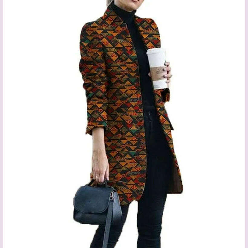 KIMLUD, Spring Autumn Hot Sale 12 Color S-5xl Size Check Coat Fashion Print Mock Neck Coat Top Street Trend Single Casual Girl Suit Coat, 10 / S, KIMLUD APPAREL - Womens Clothes